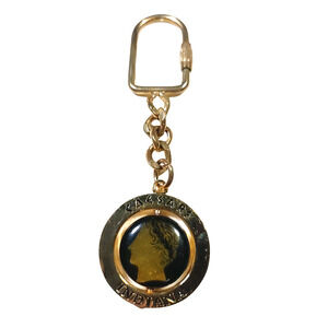 Caesars Indiana Keychain Gold Tone Black Spinner
